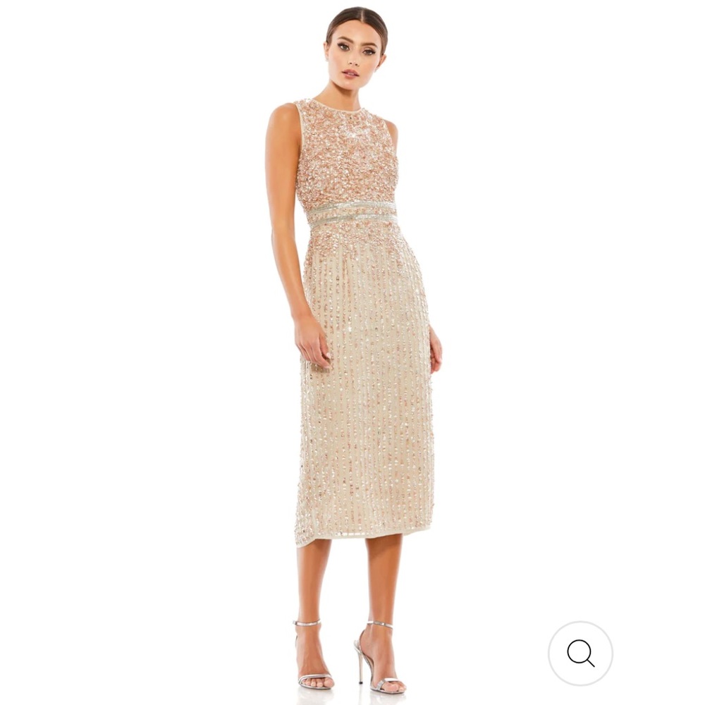 SLEEVELESS HIGH NECK BEADED MIDI SHEATH DRESS MAC Duggal NWT
